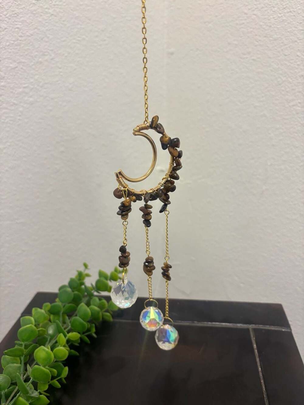Tiger's Eye Moon Suncatcher Crescent Crystal Window Hanging Prism